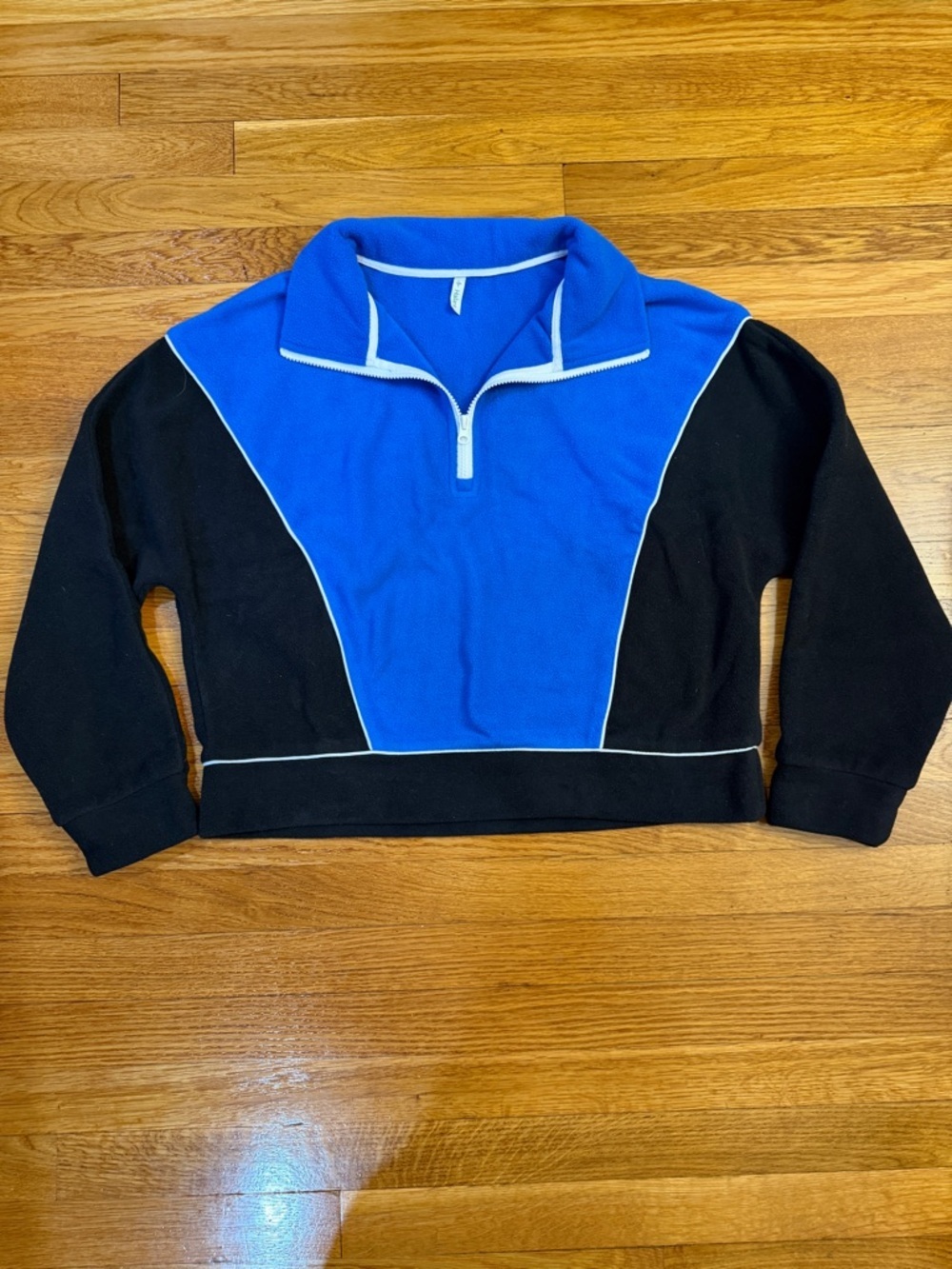 Halara Stand Collar Half Zip Long Sleeve Color Block Fleece Sweatshirt - Large